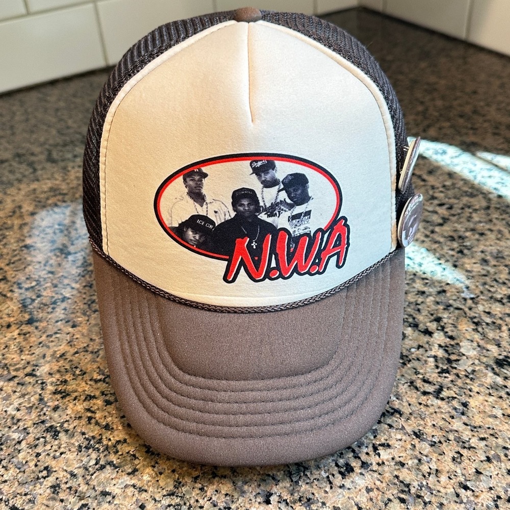 Vtg 90s N.W.A NISSUN CAP Trucker Hat Snapback Adjustable Brown Easy E